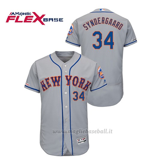 Maglia Baseball Uomo New York Mets Noah Syndergaard 150th Aniversario Patch Autentico Flex Base Grigio